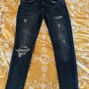 Current/Elliott Dark Blue Distressed Skinny Jeans